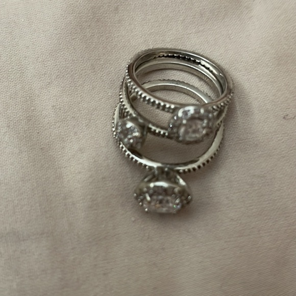 Stackable ring.3 silver rings w cubic zirconia canbe worn together or separate. - Picture 2 of 6